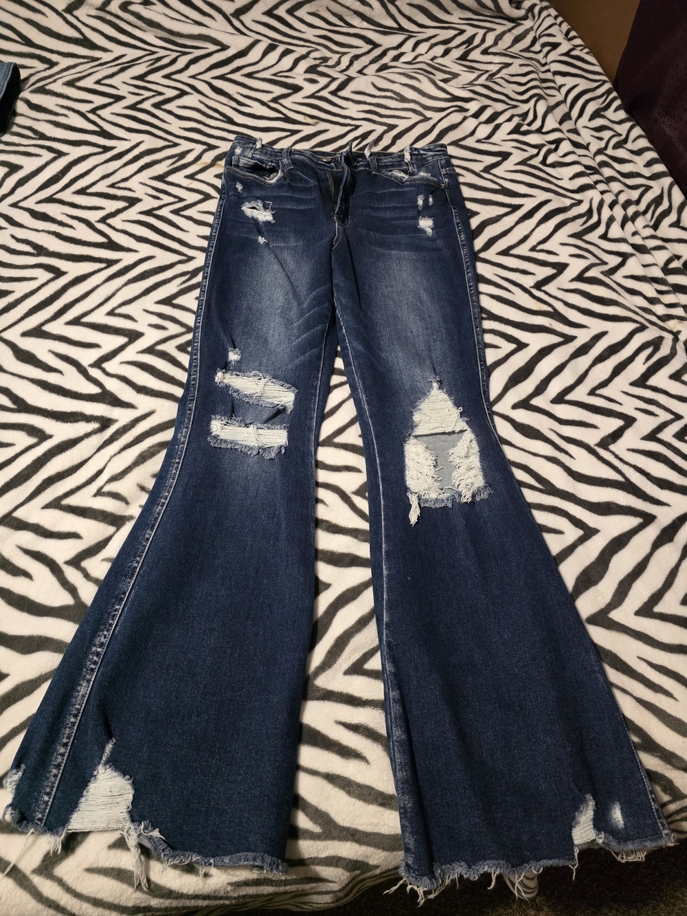 Flying Monkey Dark Blue Distressed Flare Jeans